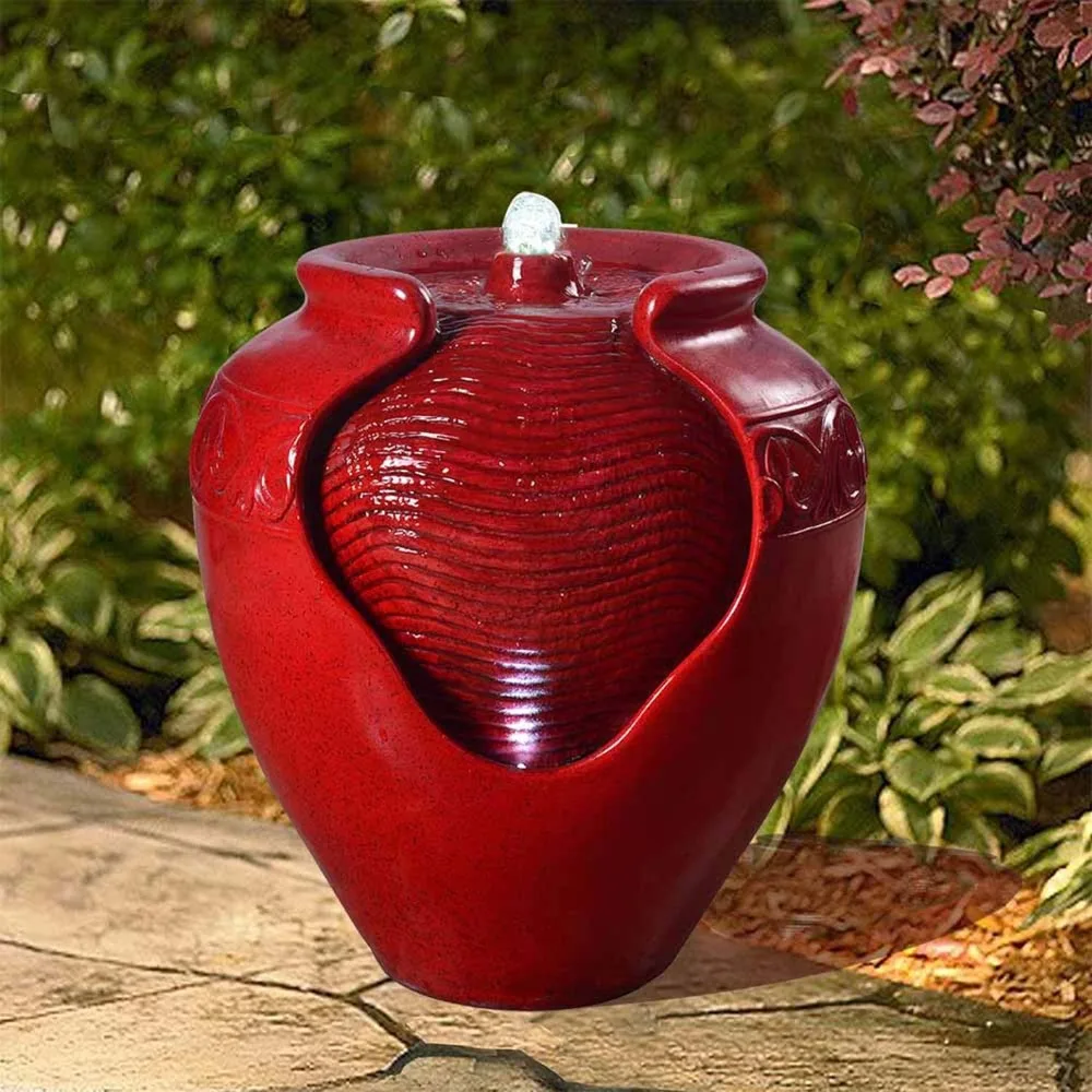 

Outdoor Fountain with Built-in LED Lights & Pump for Outdoor Indoor Patio Garden Backyard Deck Home Décor, 17" Tall, Red