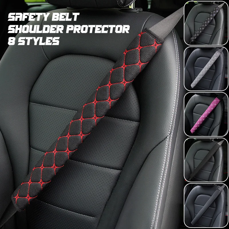 

Luxury Car Safety Belt Cover Rhombic Seam Cotton Plaid Plush Extended Shoulder Pad Truck Auto Interior Seat Belt Shoulder Mat