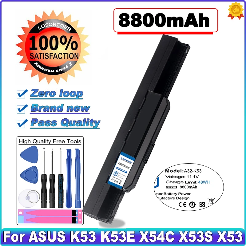 LOSONCOER 8800mAh Laptop Battery Pack A32-K53 A41-K53 A31-K53 For ASUS K53 K53E X54C X53S X53 K53S X53E K53SV X54 X54H X44H A43E
LOSONCOER 8800mAh Laptop Battery Pack A32-K53 A41-K53 A31-K53 For ASUS K53 K53E X54C X53S X53 K53S X53E K53SV X54 X54H X44H A43E