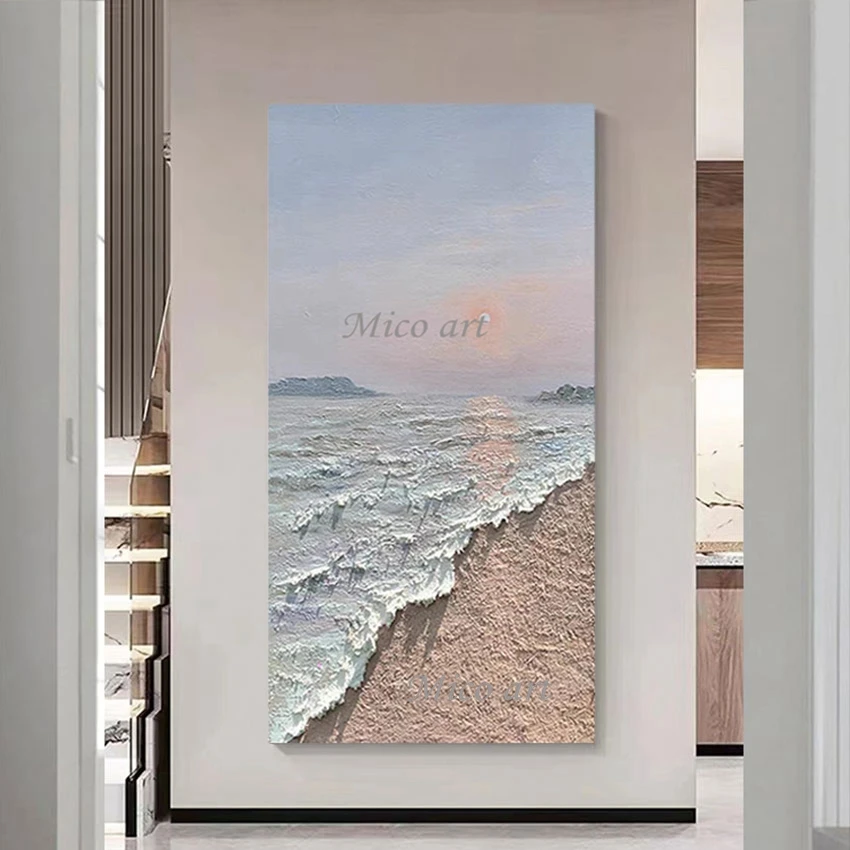 

Palette Knife Scenery Oil Painting Modern Wall Art Beach Hand Drawing Unframed Acrylic Texture Sea Wave Abstract Canvas Picture