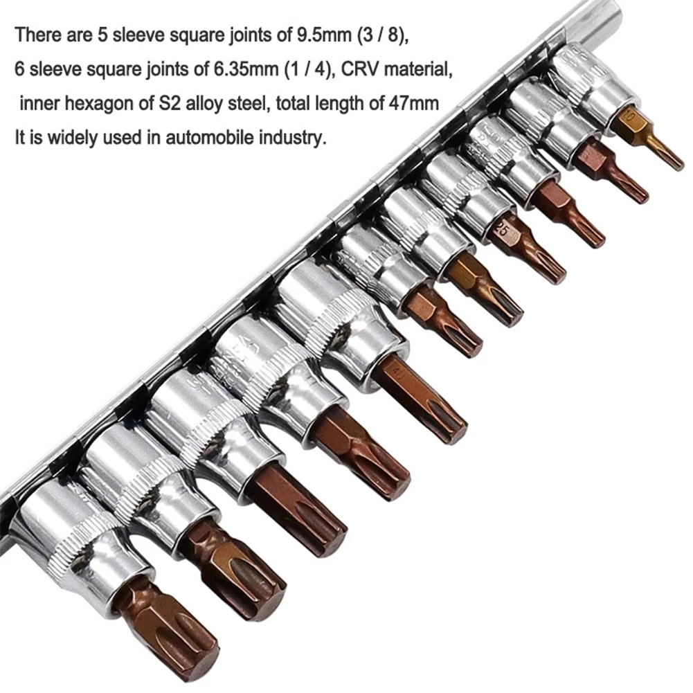 Hand Tool Screwdriver Drive Alloy Torx Bit Chrome Vanadium Steel Sandblast Finish Socket 11set Of Flower-shaped Press Fit Sleeve
Hand Tool Screwdriver Drive Alloy Torx Bit Chrome Vanadium Steel Sandblast Finish Socket 11set Of Flower-shaped Press Fit Sleeve