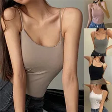 Spaghetti Strap Tank Top Women Sexy Backless Camisole Summer Sling Tube Top With Built-In Bra Seamless Crop Top Streetwear Camis