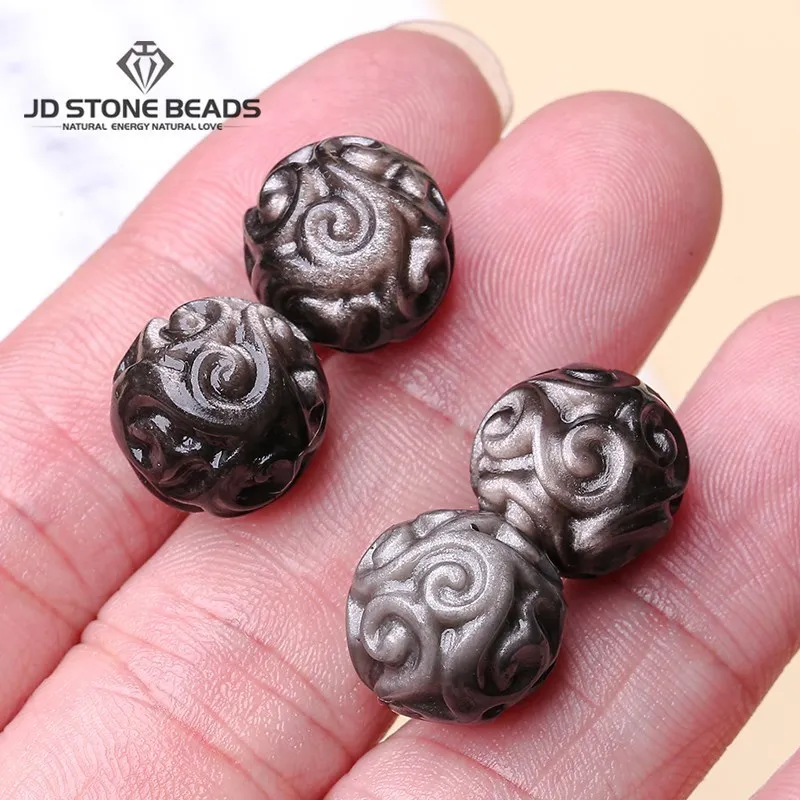 

1 Pc Natural Silver Obsidian Flower Patterned Bead Fit Pendant Charms For Jewerly Making Diy Bracelet Necklace Accessory