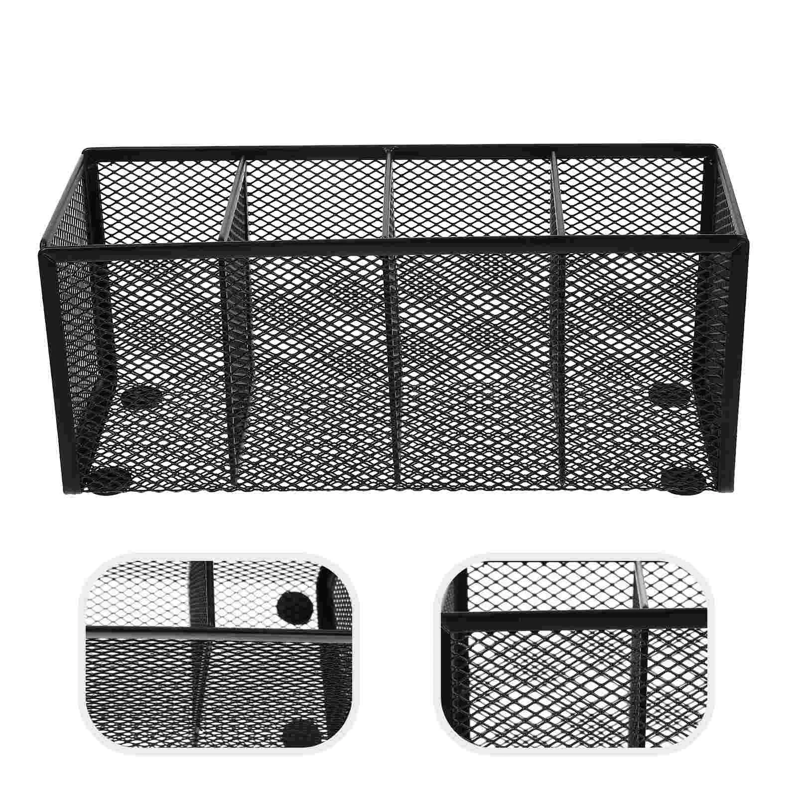 

Wrought Iron Four Grid Pen Holder Desktop Organizer for Pens Office Trash Can Garbage Metal Bracket Organizers