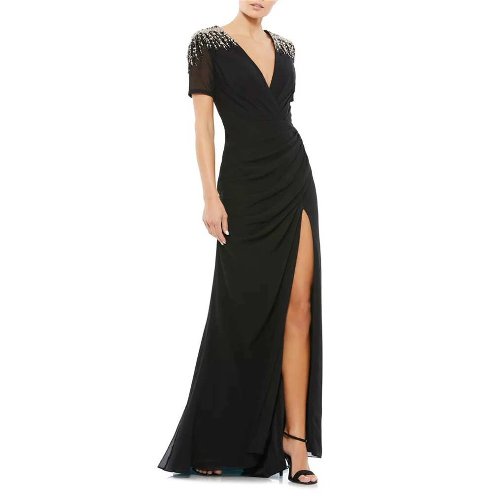 MINGLAN Black Deep V Neck Crystals Short Sleeve Mermaid Long Evening Dress For Woman Luxury High Slit Floor Length Prom Gown
MINGLAN Black Deep V Neck Crystals Short Sleeve Mermaid Long Evening Dress For Woman Luxury High Slit Floor Length Prom Gown