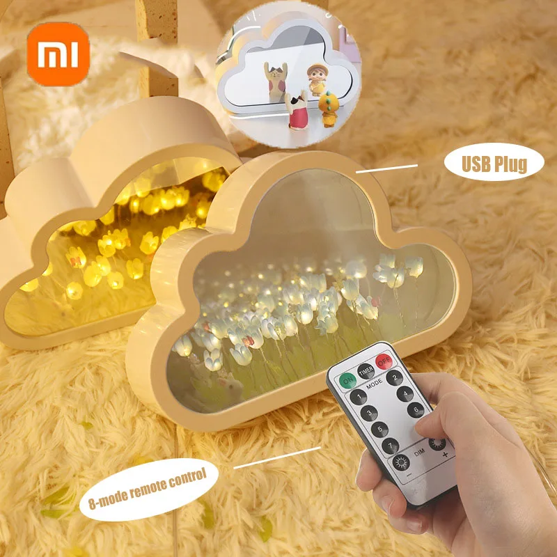 

Xiaomi DIY Cloud MirrorTulip Night Light LED USB Plug Bedroom Bedside Table Lamp Colorful For Children Gift Room Decoration