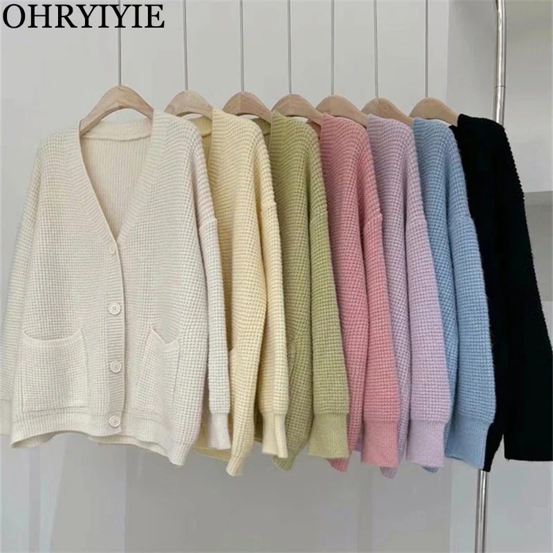 OHRYIYIE Loose Knitted Cardigan Sweater Women V-neck Solid Color Cardigans Autumn Winter 2023 Oversize Sweaters Female Knit Coat 
OHRYIYIE Loose Knitted Cardigan Sweater Women V-neck Solid Color Cardigans Autumn Winter 2023 Oversize Sweaters Female Knit Coat
