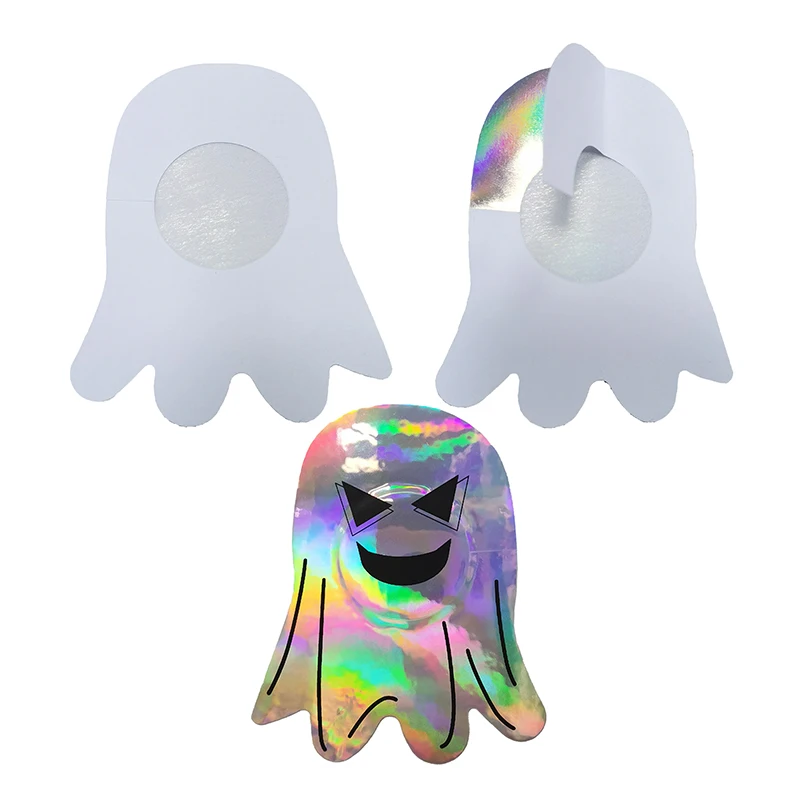 

2 Pairs Women Disposable Cute Shiny Ghost Pattern Nipple Cover Breast Stickers Party Invisible Bra Pasties