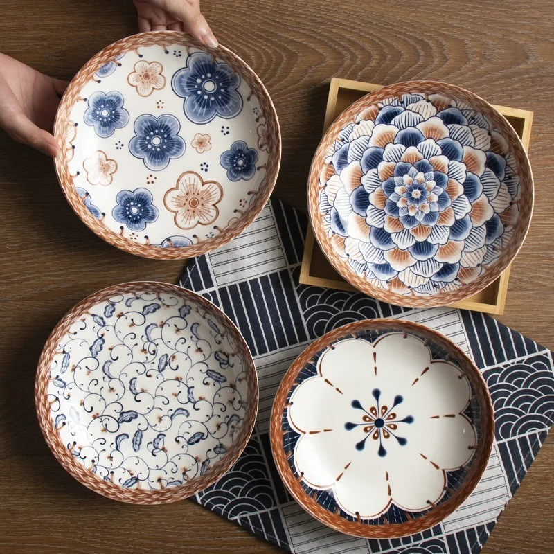 

Керамическая круглая тарелка, японская фарфоровая посуда, тарелка для салата 8 дюймов, Глубокая тарелка, домашняя креативная посуда, кухонная тарелка в западном стиле