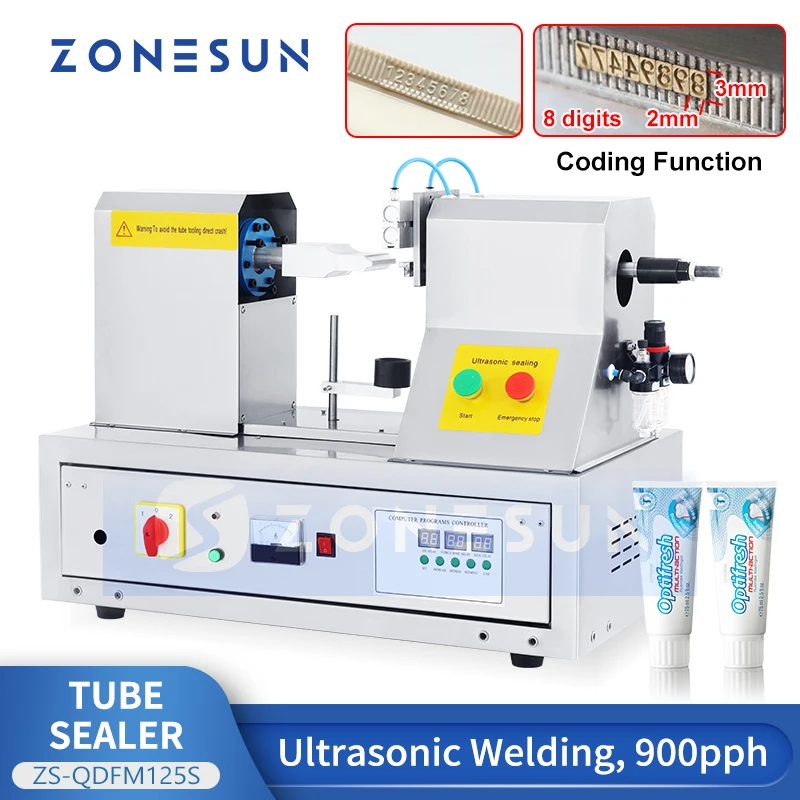 

ZONESUN Ultrasonic Soft Hose Sealer Equipment Tools Composite Hose Pipe Welding Cosmetic Plastic Tube Sealing ZS-QDFM125S
