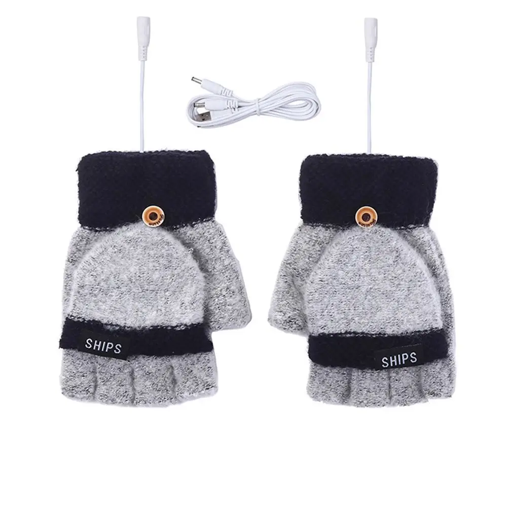 

Thermal USB Heated Gloves Full Half Finger Knitting Electric Heating Gloves Hands Warmer Warm Laptop Gloves Men Women
