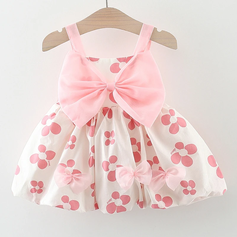 

2023 летняя одежда для маленьких девочек, корейское милое хлопковое платье без рукавов с большим бантом и цветами, роскошное платье для новорожденных принцесс, платья для малышей BC2402