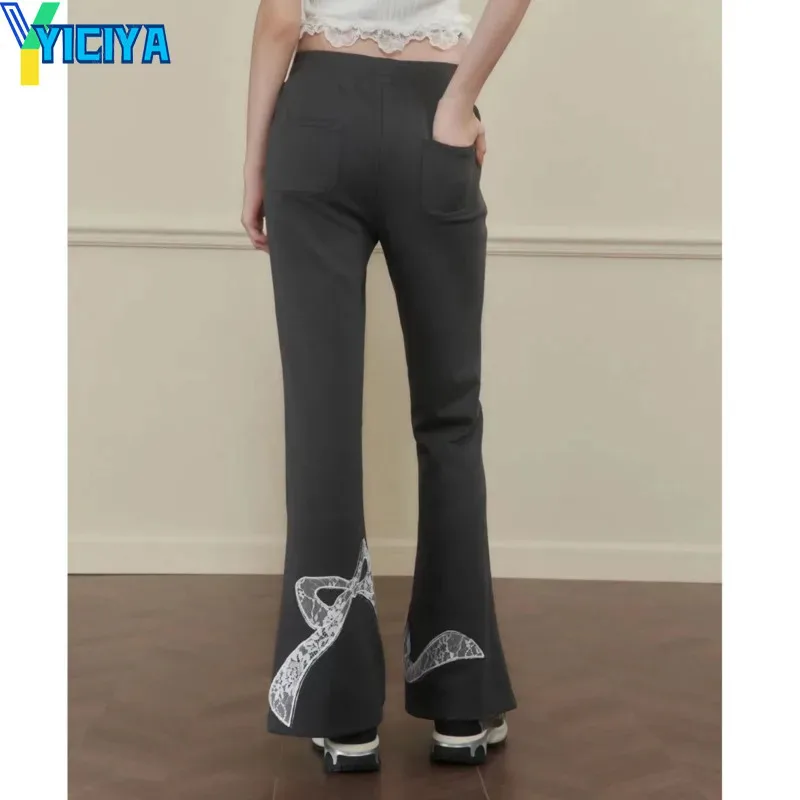 

Брюки-багги YICIYA y2k женские прямые, дизайнерские штаны-клеш с бантом, дизайнерские серые длинные мешковатые брюки, новая уличная мода, брюки, 2024