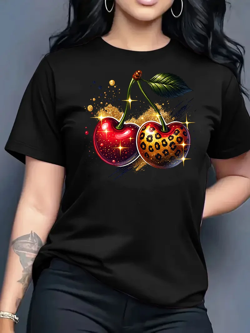 تي شيرت نسائي جديد لصيف 2026 بياقة مستديرة وتصميم عصري فضفاض مع طباعة تفاح بسيطة ومتعددة الاستخدامات تي شيرت نسائي جديد لصيف 2026 بياقة مستديرة وتصميم عصري فضفاض مع طباعة تفاح بسيطة ومتعددة الاستخدامات