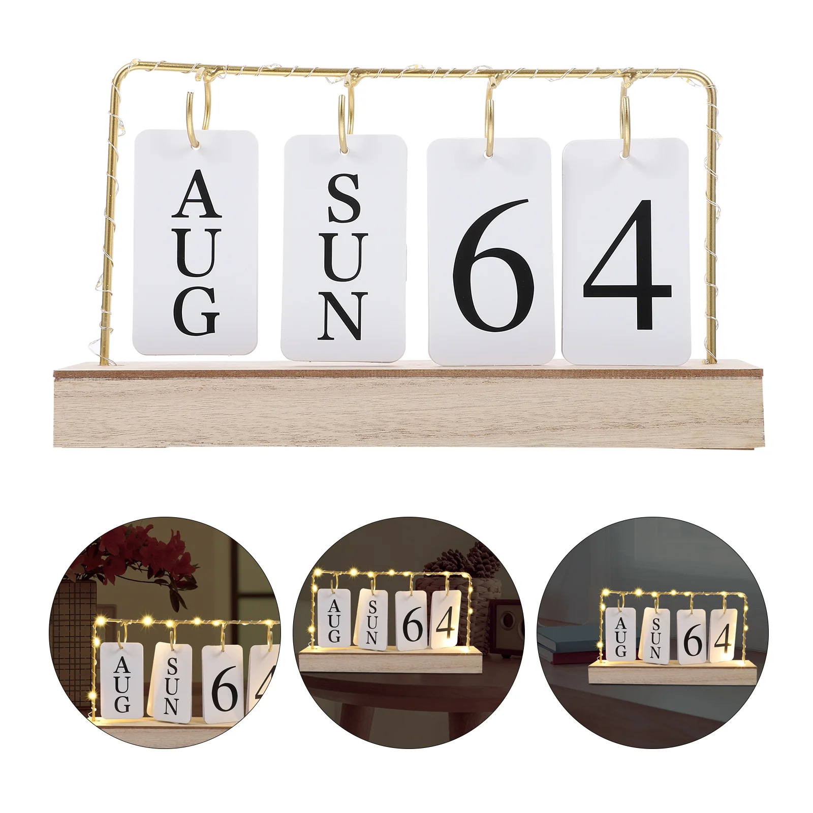 

Vintage Wooden Perpetual Calendar Flip Month Date Display With LED Light For Office Home Decoration Photography Props Advent