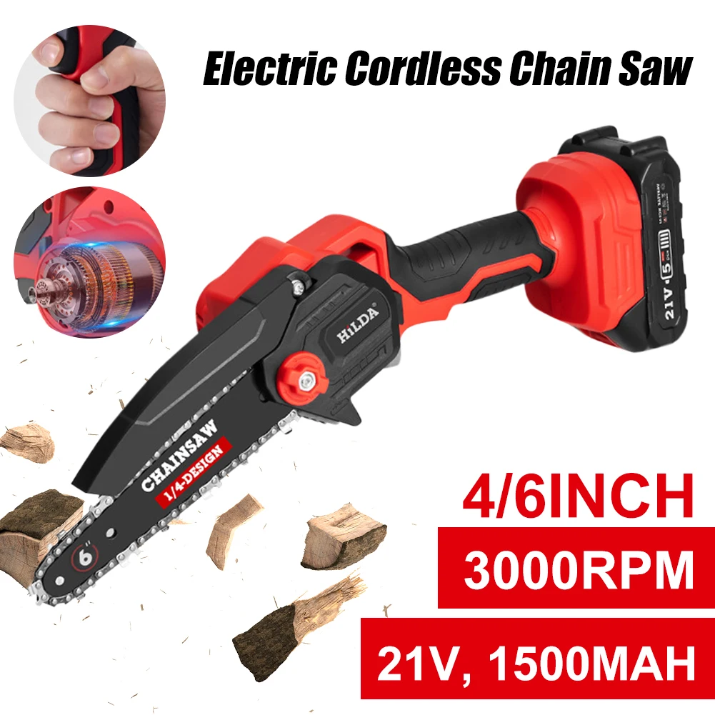 500W 4/6Inch Electric Cordless Chain Saw Portable Chain Saw Wireless with 1500mAh Lithium Battery Wood Cutting Garden Power Tool
500W 4/6Inch Electric Cordless Chain Saw Portable Chain Saw Wireless with 1500mAh Lithium Battery Wood Cutting Garden Power Tool