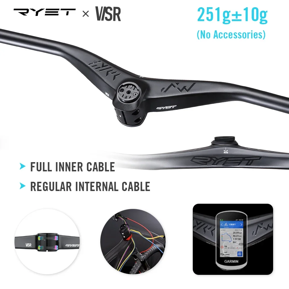 

RYET MTB Carbon Bicycle Handlebar Full Inner Cable Integrated Handlebar 780mm 12 Degrees AM XC Horizontal Mountain Handlebar