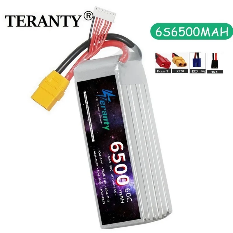 

TERANTY 6S Lipo Battery for 6500MAH 22.2V 60C with XT90 Plug XT60 T with RC Airplane Helicopter Drone FPV Quadcopter High Power