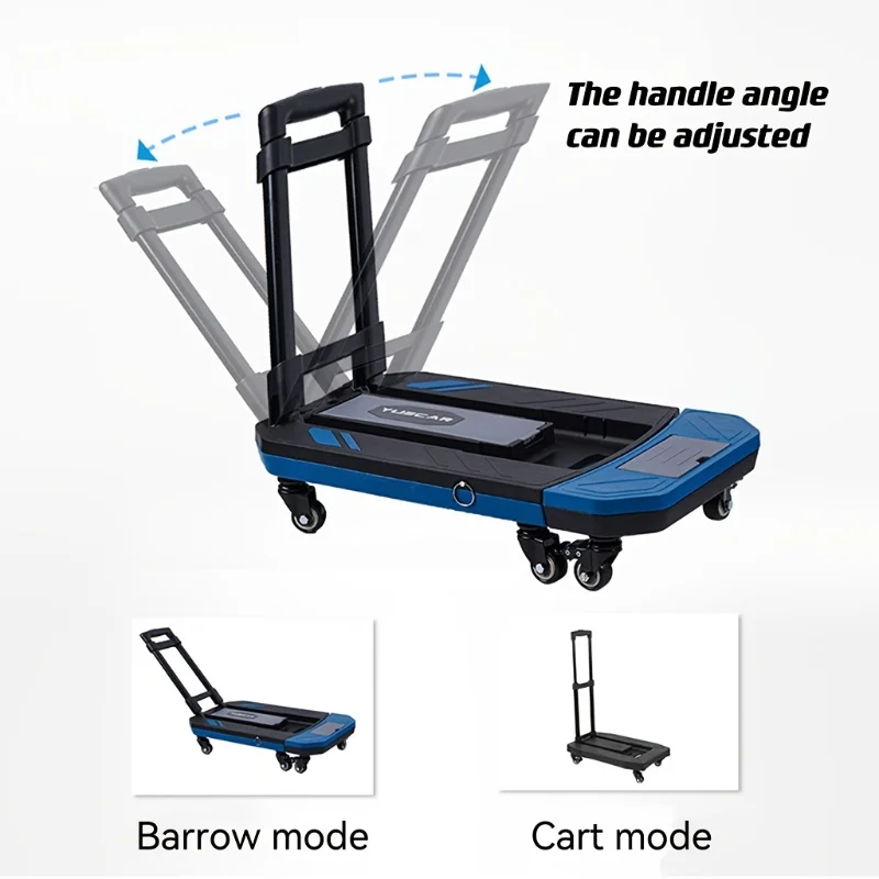 

Folding Hand Truck Dolly Cart For Moving 300lbs Heavy Duty Luggage Collapsible Platform Cart With 6 Wheels & 2 Ropes