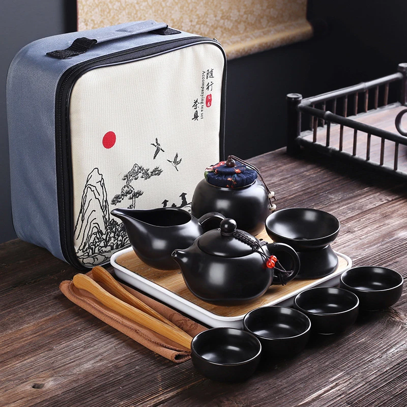 

Портативный керамический чайный набор, китайская зеркальная чайная посуда для путешественников, чайные чашки Gaiwan для чайной церемонии