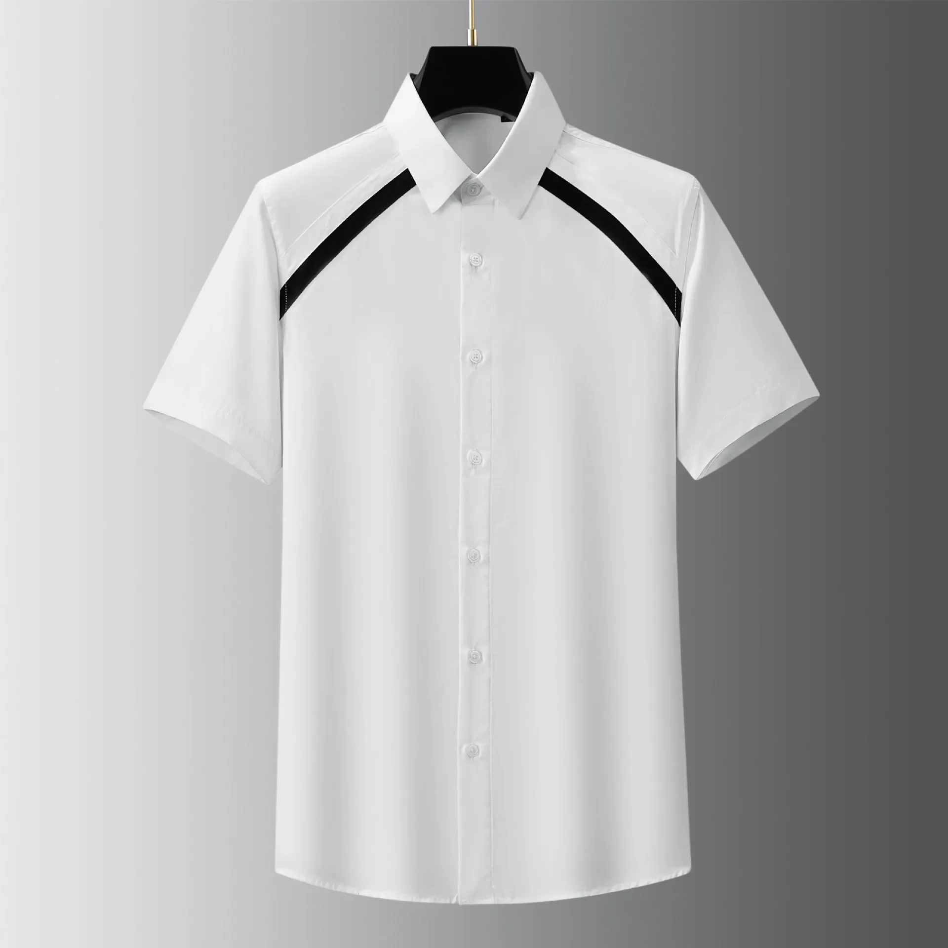 

Summer New Front Black Splicing Men's Short Sleeved Shirt Trendy Brand Casual Silk Smooth Breathable Shirt Designer Clothes Men