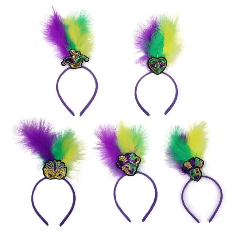 

Повязка на голову Mardi Gras для женщин с блестками, перьями, нежные повязки на голову, противоскользящие повязки на голову, для