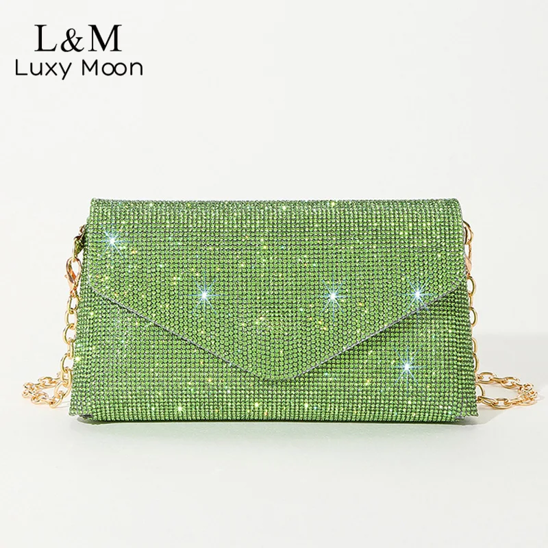 

Diamond Envelope Handbag Women Shiny Crystal Rhinestone Day Clutch Luxury Long Purse Female Chain Shoulder Bag Bolsa Flap XA758H