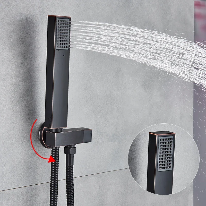 

Vidric Vidric Black Thermostatic Shower Faucets Set Rain Waterfall Shower Head With 3-way Thermostatic Mixer Tap Bath Shower Fau