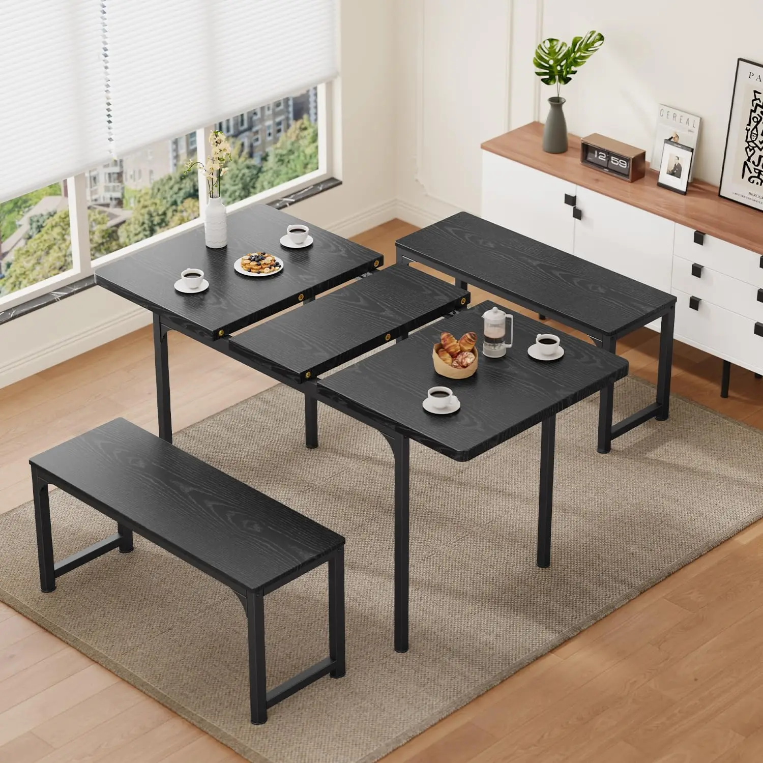 3-Piece 55" Dining Table Set for 4-6, Extendable Kitchen Table Set with 2 Benches, Mid Century-Modern Dining Room Table
3-Piece 55" Dining Table Set for 4-6, Extendable Kitchen Table Set with 2 Benches, Mid Century-Modern Dining Room Table