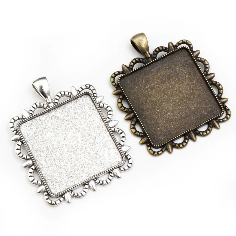 

New 5pcs 30mm Inner Size Bronze Antique Silver Color Square Cabochon Base Setting Charms Pendant,Fit Square Glass Cabochons