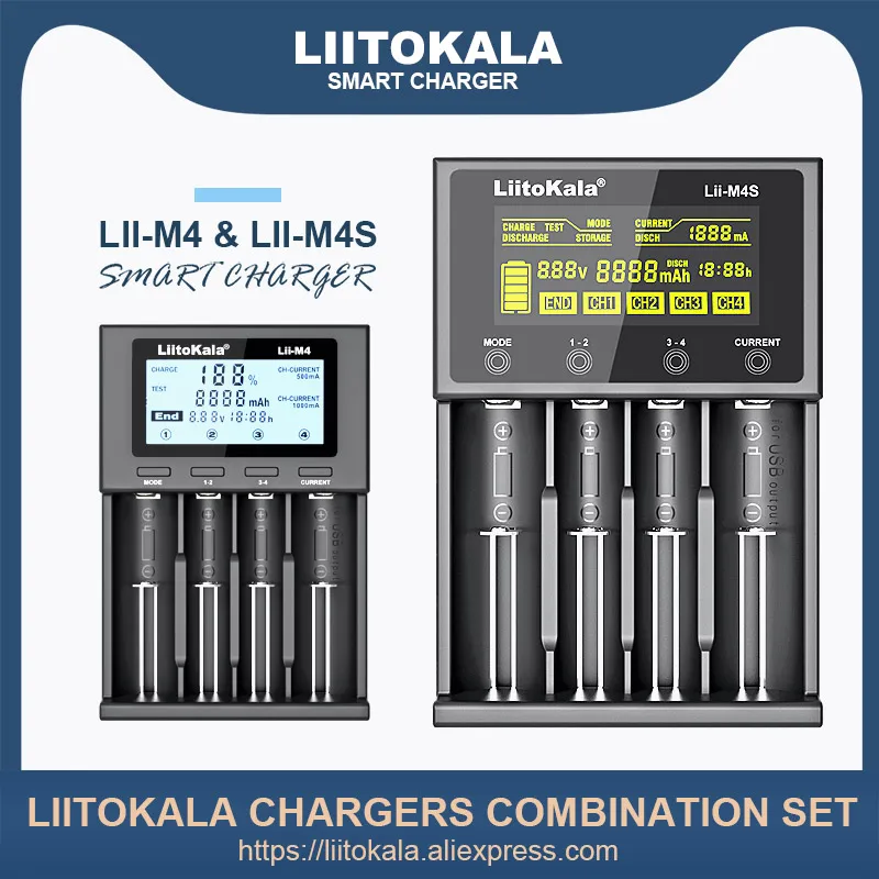 

1-5PCS LiitoKala Lii-M4 Lii-M4S 18650 Rechargeable Battery Smart Charger 3.7V 26650 18350 21700 18500 14500 16340 1.2V AA AAA