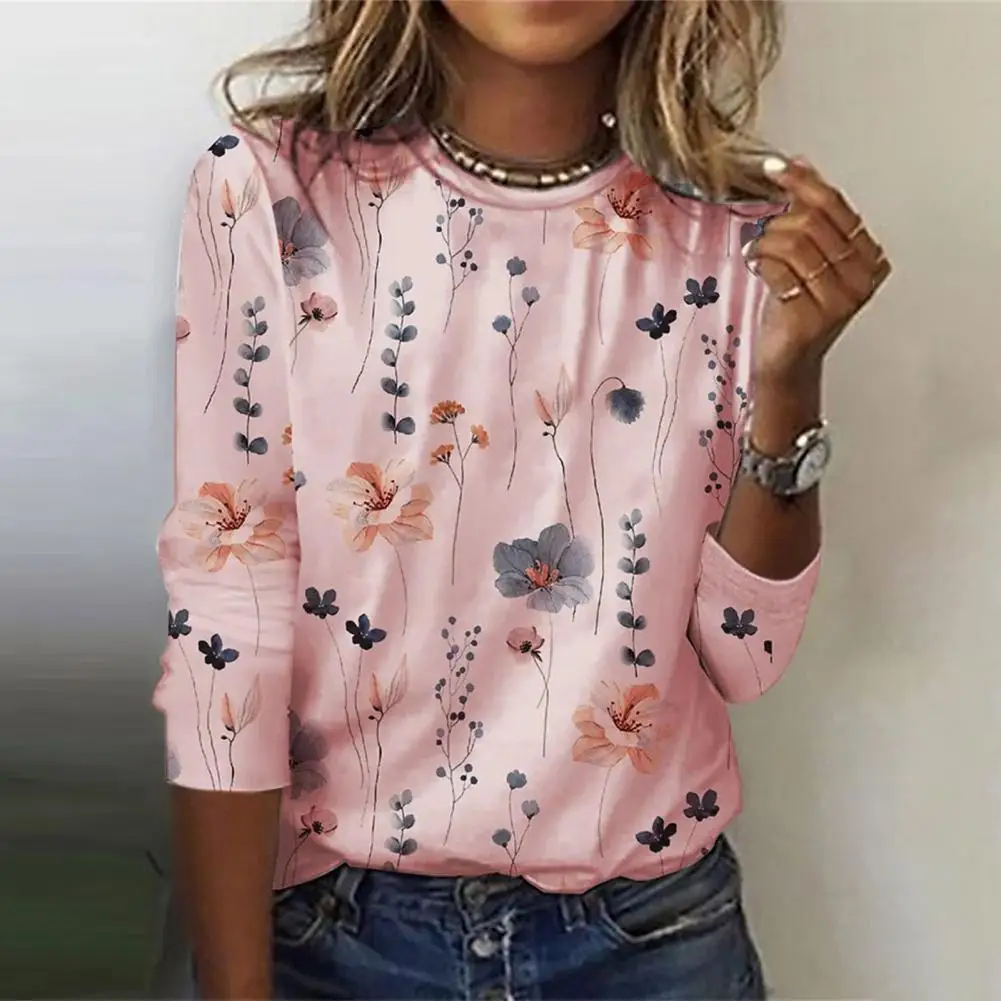 Floral Print Top Elegant Round Neck Long Sleeve Top Floral Print Women's Loose Fit O-neck Long Sleeve Blouse Thin for Spring
Floral Print Top Elegant Round Neck Long Sleeve Top Floral Print Women's Loose Fit O-neck Long Sleeve Blouse Thin for Spring