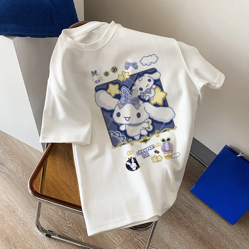 

Cinnamoroll T-shirt Women Sanrio Anime Tee Shirts Kawaii Cartoons Manga Casual Clothes Cotton Harajuku Oversized Streetwear Tops