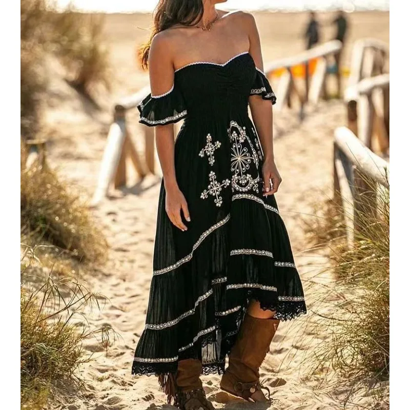 Black Dress European and American Women's Hem Lace Fitting European and American Fashion Trend
Black Dress European and American Women's Hem Lace Fitting European and American Fashion Trend