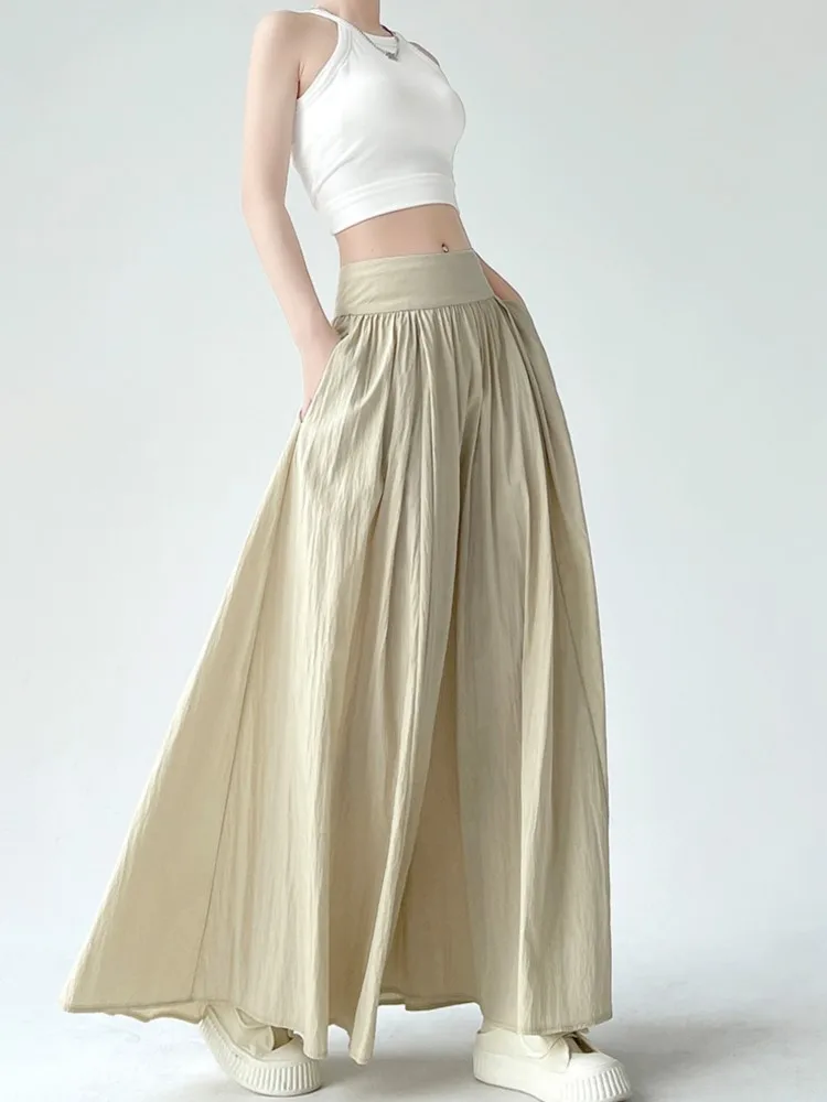 

Летняя Повседневная Однотонная юбка с высокой талией и карманами, женская модная плиссированная длинная юбка с широким подолом, уличная одежда, женская элегантная одежда