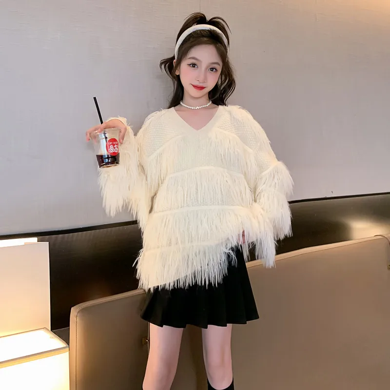 Fashion Teenage Girls V-Neck Sweater with Tassel Mink Korean Elegant Solid Color Spring/Autumn Kids Casual Sweater Clothes 4-14Y
Fashion Teenage Girls V-Neck Sweater with Tassel Mink Korean Elegant Solid Color Spring/Autumn Kids Casual Sweater Clothes 4-14Y