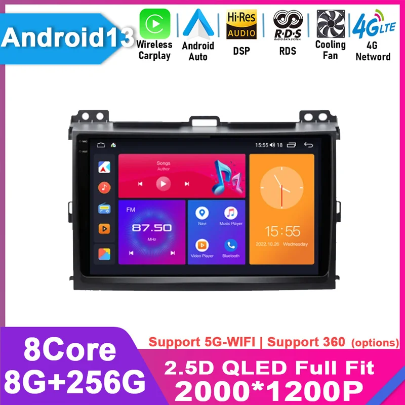 

For Toyota Land Cruiser Prado 120 LC120 DSP 4G GPS Car Radio Multimedia Video Player Autoradio Android 13 Navigation GX470 DVD