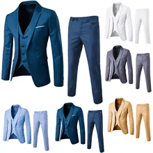 Men’s Suit Slim 3 Piece Suit Business Wedding Party Jacket Vest & Pants Coat European American Style Social Dress Shirts Pants