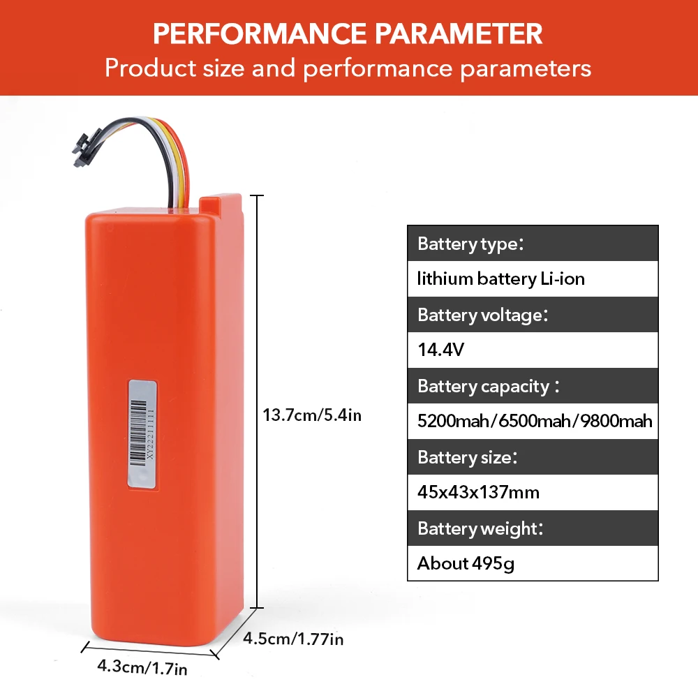 Original Battery For Xiaomi BRR-2P4S-5200S 14.4V 12800mAh Robotic Vacuum Cleaner Replacement Roborock S55 S60 S65 S50 S51 S5 T4
Original Battery For Xiaomi BRR-2P4S-5200S 14.4V 12800mAh Robotic Vacuum Cleaner Replacement Roborock S55 S60 S65 S50 S51 S5 T4