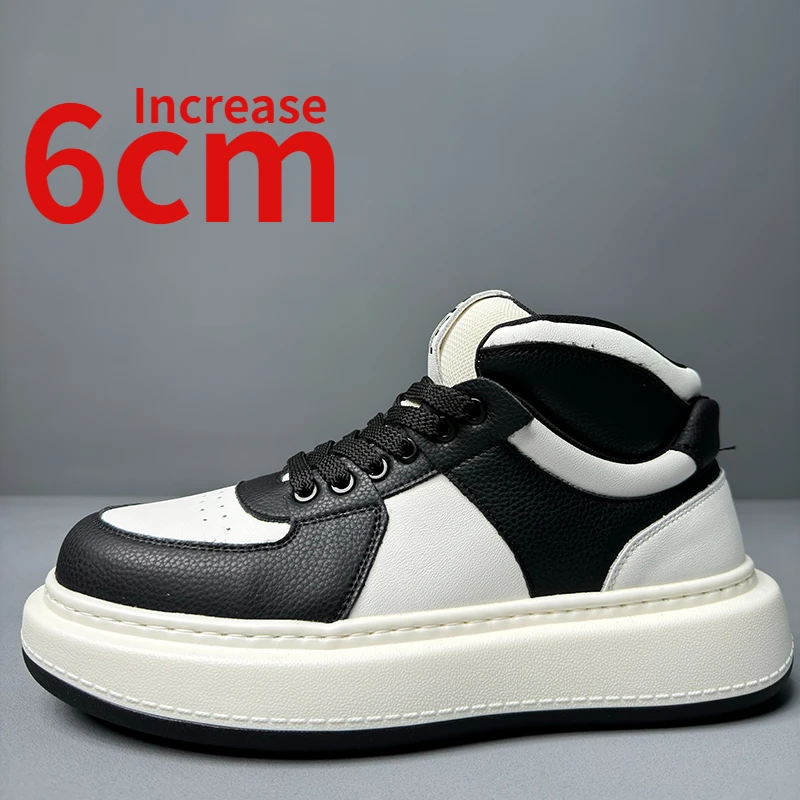 European/American Black/white Sports Shoes for Men Genuine Leather High Top Shoes Autumn/winter Thick Soled Increase Board Shoes
European/American Black/white Sports Shoes for Men Genuine Leather High Top Shoes Autumn/winter Thick Soled Increase Board Shoes