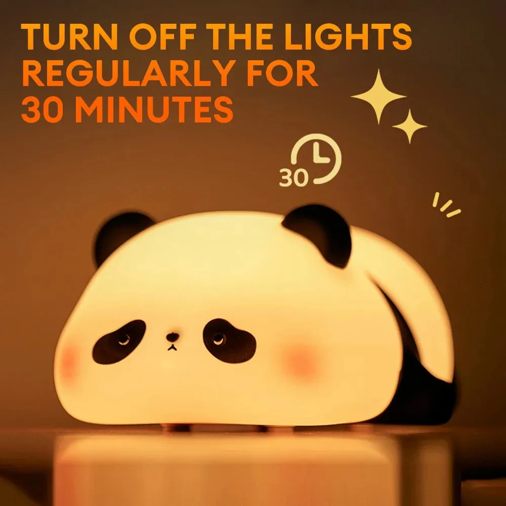 

D2 LED Novelty Night Lights Cute Panda Silicone Lamp USB Rechargeable Timing Bedside Decor Kids Birthday Gift Home Bedroom Decor