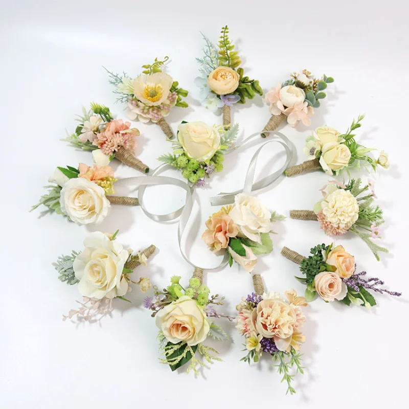 

Champagne コサージュ Rose Aritifical Flowers Wrise Corsage Bride Boutonniere Marriage Bridesmaid boutenniers wedding