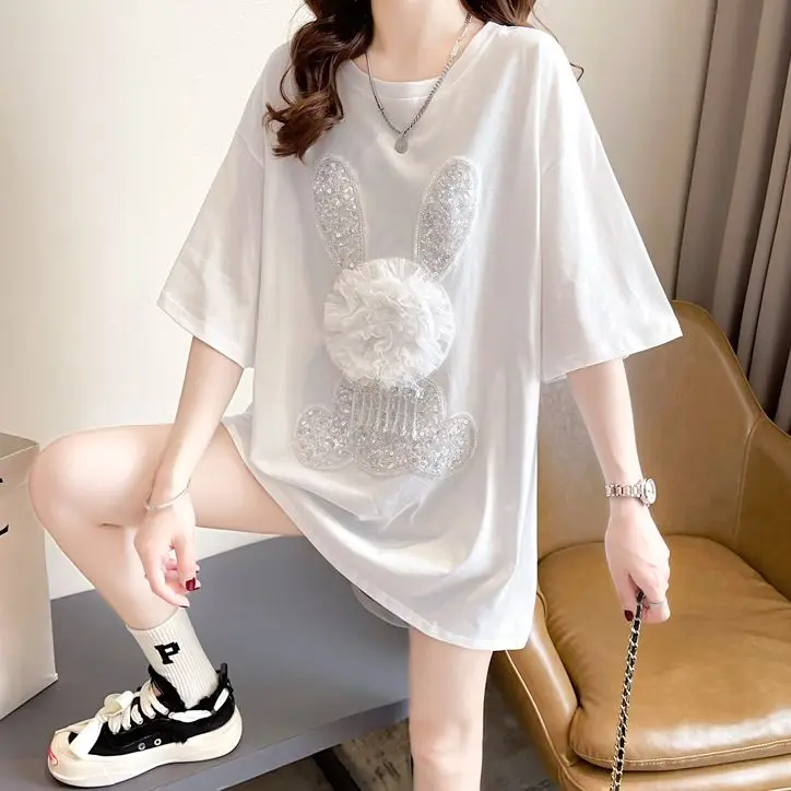 Cute Applique Loose Casual T-Shirt Women Short Sleeve Crew Neck Kawaii Fashion Korean Summer Chic Tees Streetwear Y2K
Cute Applique Loose Casual T-Shirt Women Short Sleeve Crew Neck Kawaii Fashion Korean Summer Chic Tees Streetwear Y2K