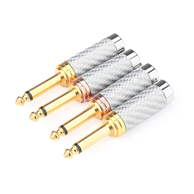 

4PCS High Quality HiFi 6.5mm Audio plug Carbon Fiber Gold-plated Mono 6.5mm TS Jack Male Connector for Microphone Adapter Cable