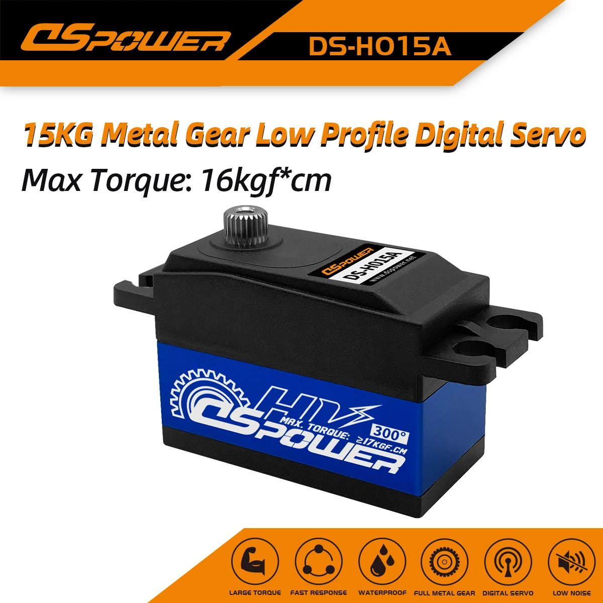 

DSpower 15KG 300° Quick Response Metal Gear Standard Digital Low Profile Waterproof Servo for 1:10 RC Car Plane Robot Arm Huina