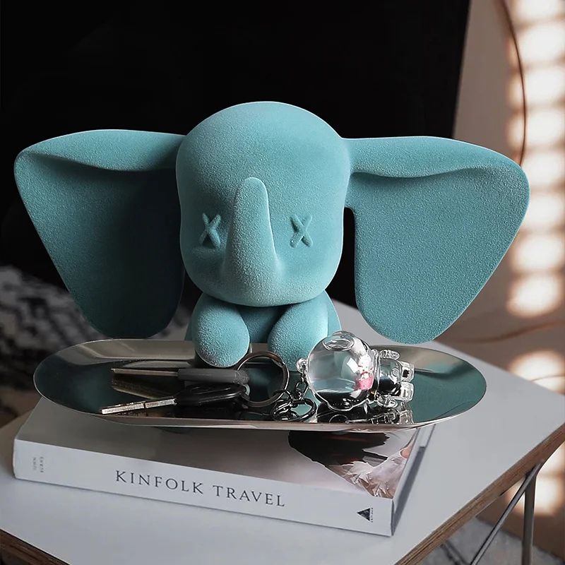 

Dumbo Tray Statue Decor Entry Porch Key Storage Tray Living Room Resin Flocking Sculpture Model Housewarming Gift Home Ornaments