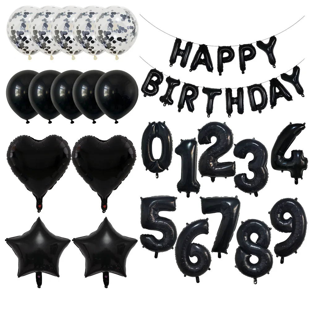 

Kids Adult Black Letter Happy Birthday Wedding Decoration Air Helium Foil Balloons 32inch Black Number Kids Toys Ballon Supplies