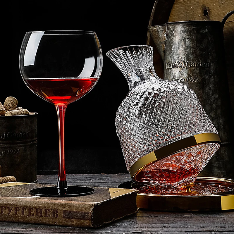 

Decanter 360 Rotating Tumbler 1500ml Decanter Dispenser Crystal Glass Bottle Wine Aerator Mirror Jug Gift Bar Decorate Glassware