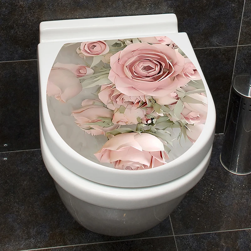 

WC Pedestal Pan Cover Sticker Toilet Stool Sticker Home Decor Bathroon Decor 3D Printed Flower View Decals