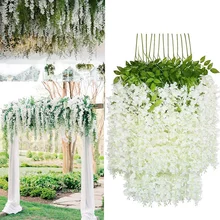12PC/lot Artificial Wisteria Hanging Flower Garland Wedding Party Decoration Wall Arch DIY Wreath Home Garden Decor Fake Flowers